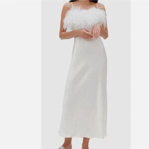 Sleeper Ivory Feather Boheme Slip Dress Nightgown XS BHLDN Anthropologie NWT